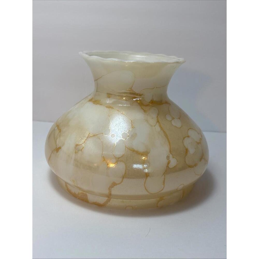 Vintage Marbled White & Amber Glass Lamp Shade Globe 6.5” Fitter Swirl Pattern